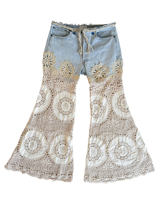 Denim and crochet trousers