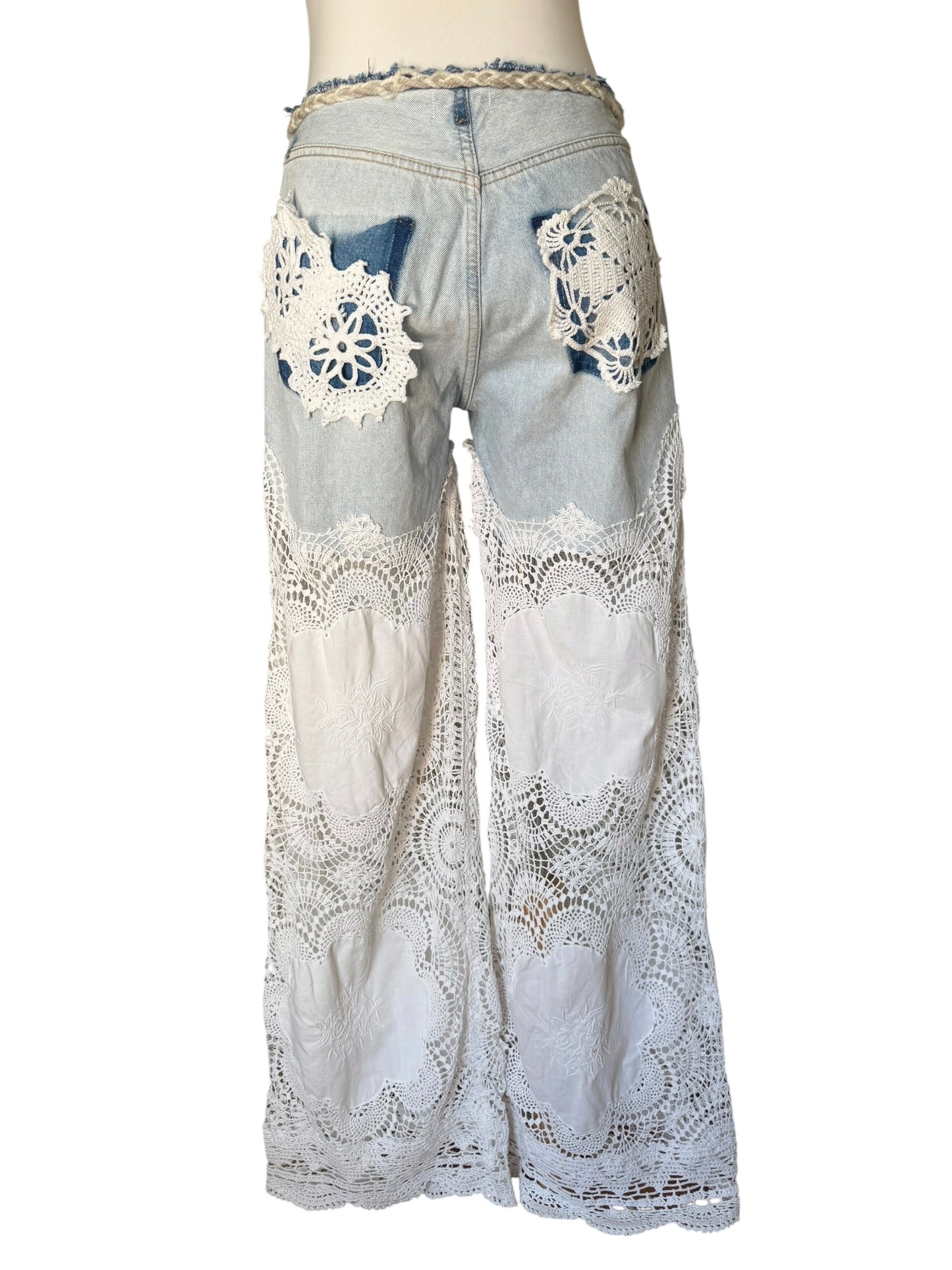 Denim and crochet trousers