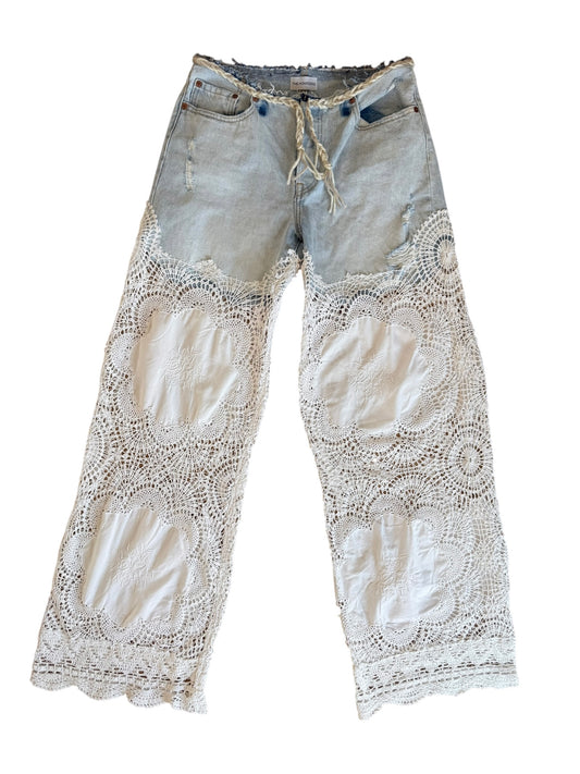 Denim and crochet trousers