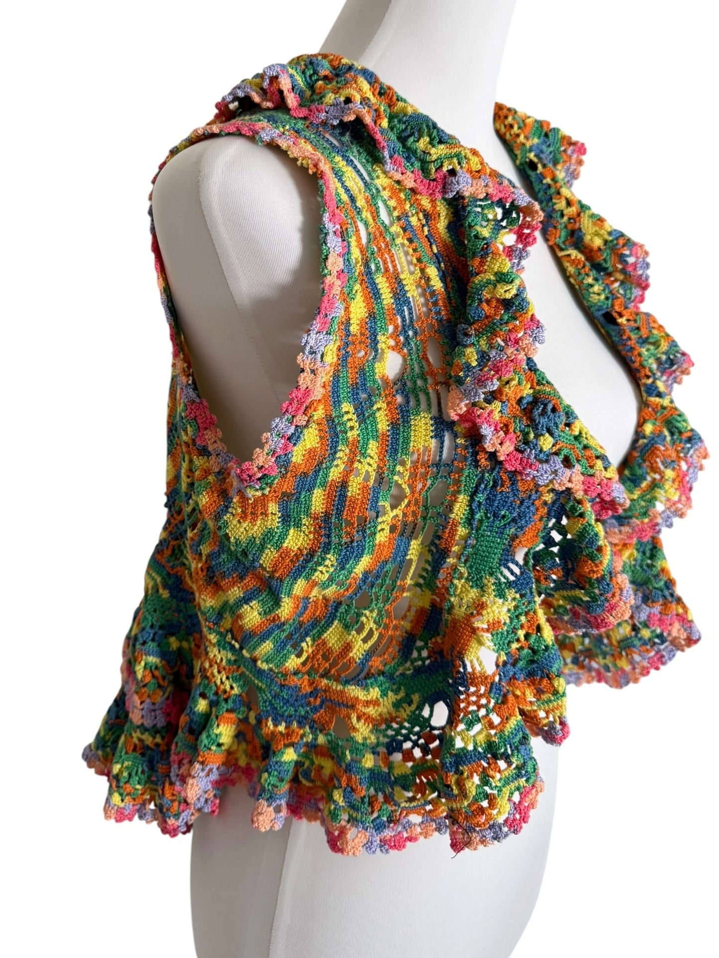 Multicolor crochet gilet