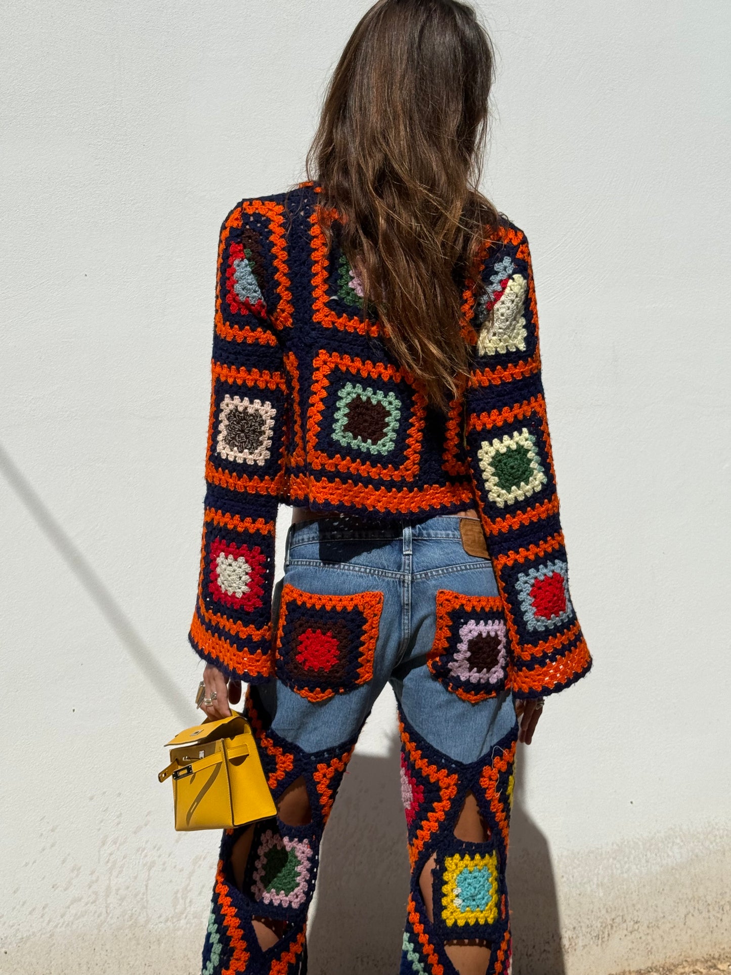 Multicolour crochet top with bell sleeves