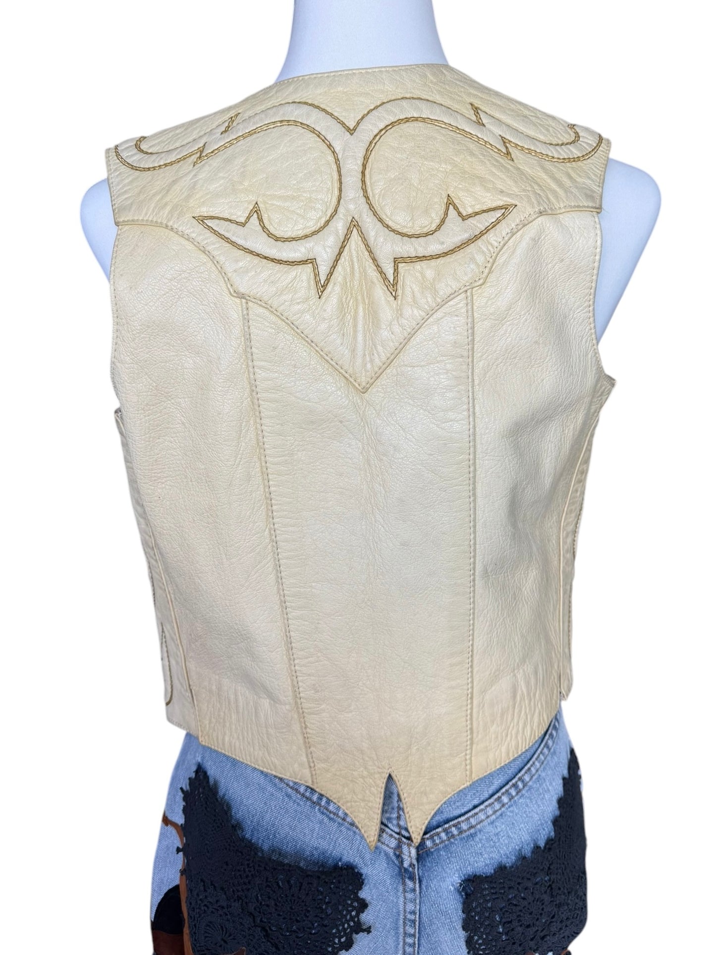 Vintage Beige Leather Gilet