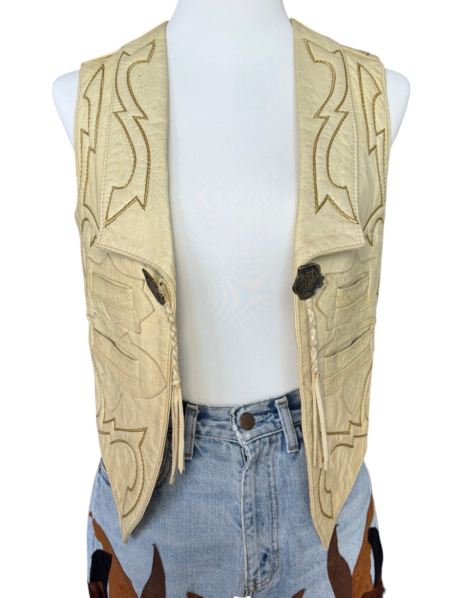 Vintage Beige Leather Gilet