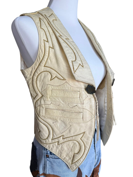 Vintage Beige Leather Gilet