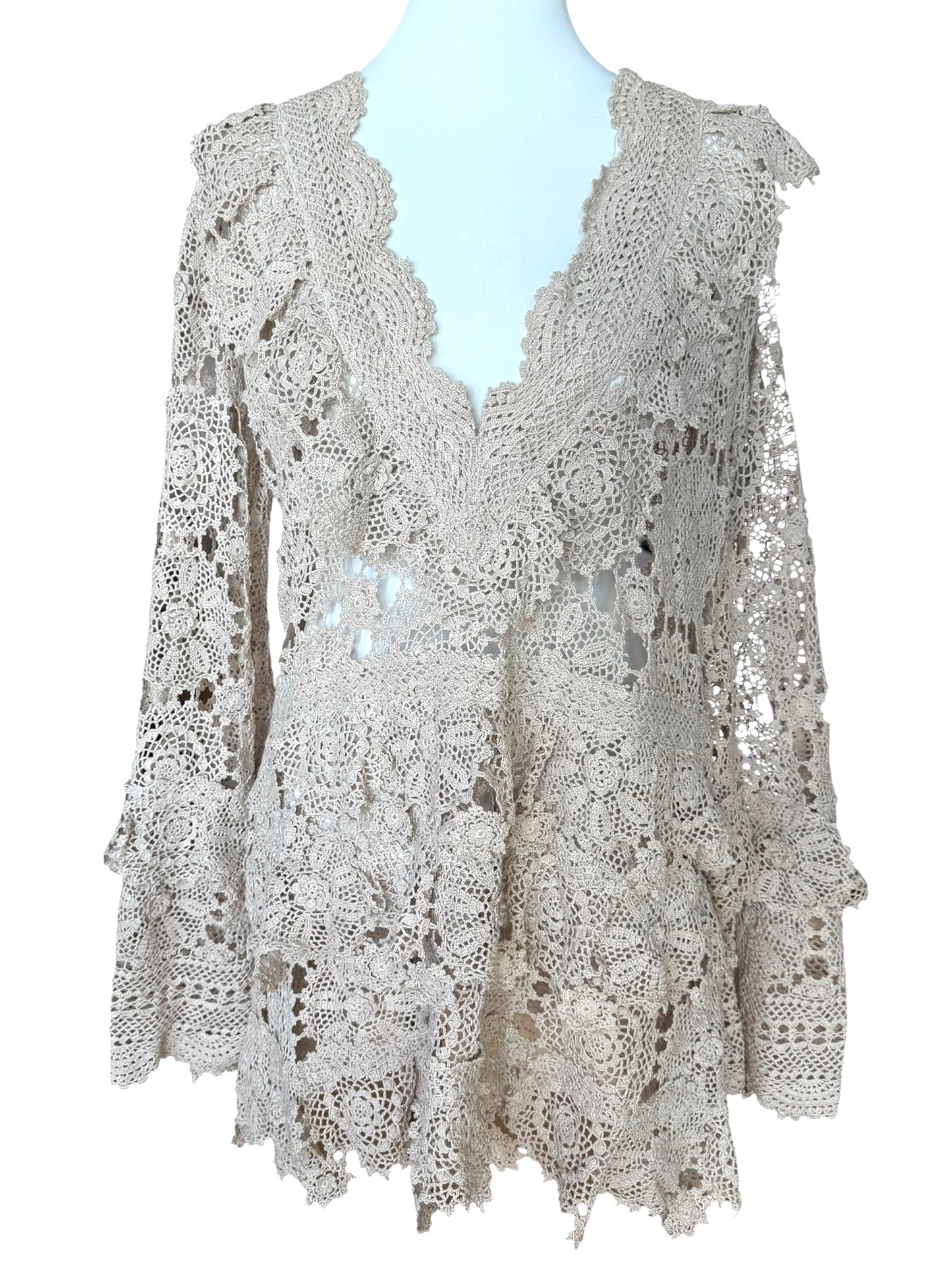 Crochet dress with bell sleeves
