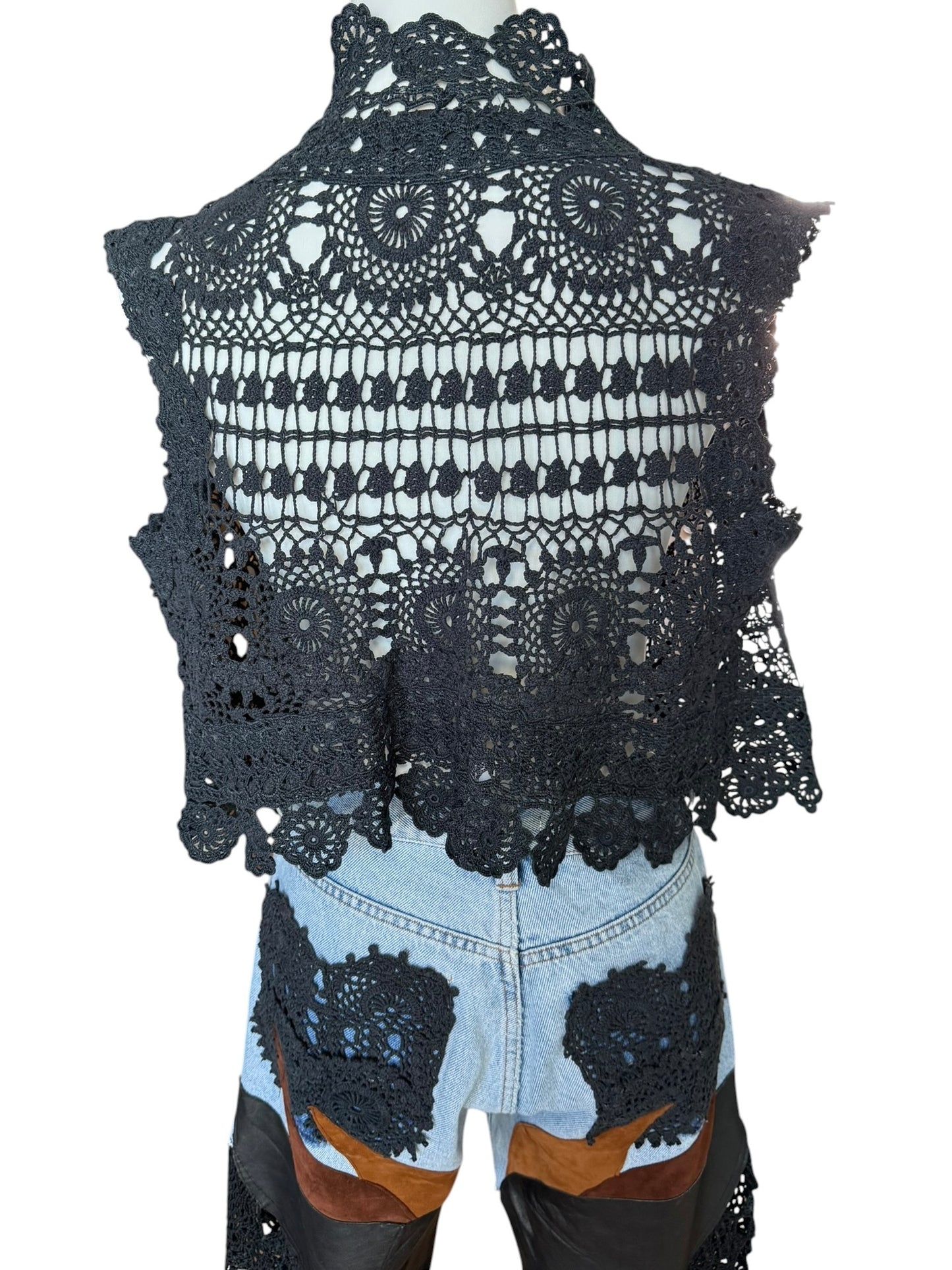 Black crochet gilet