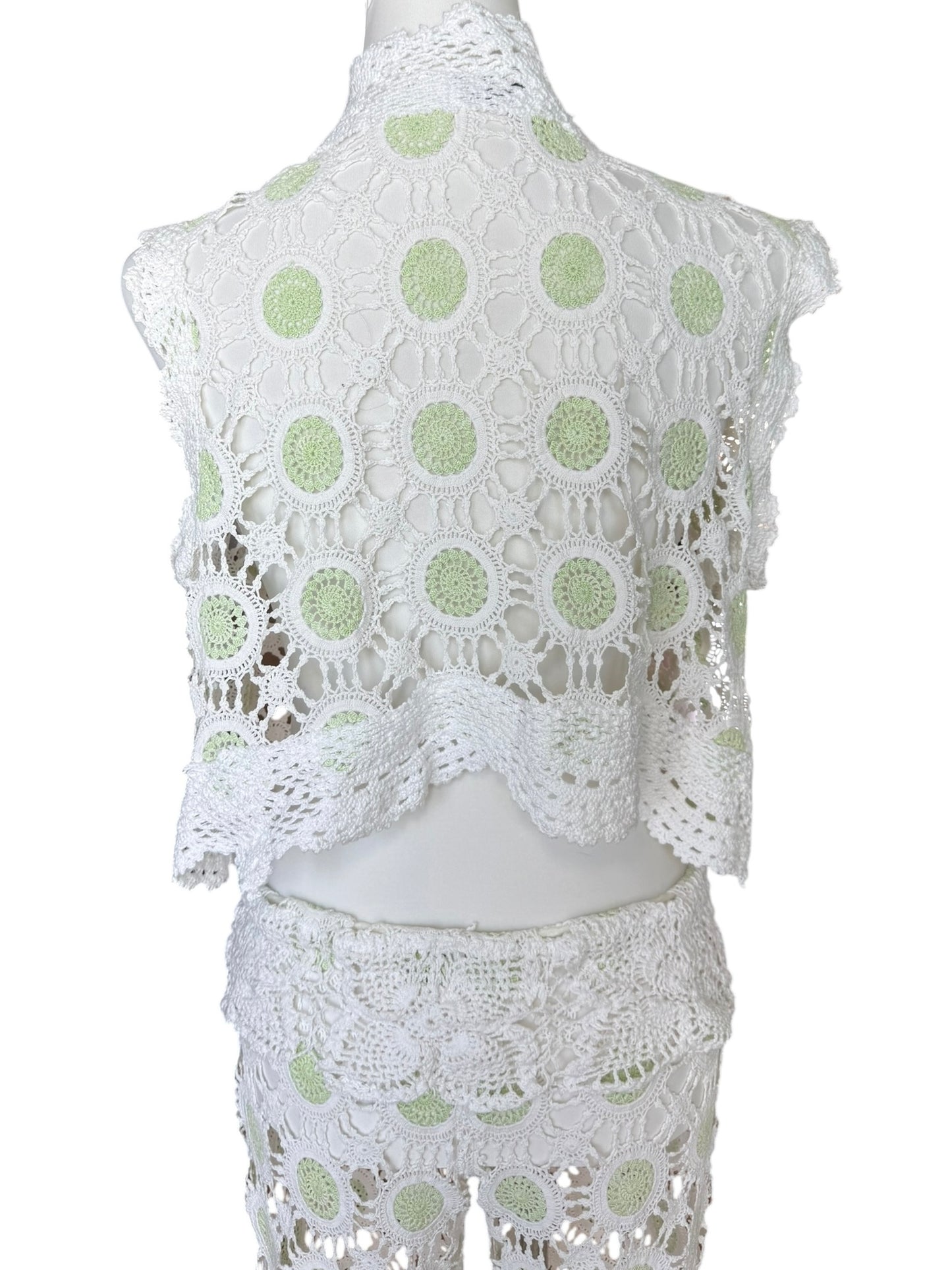 White and green crochet gilet
