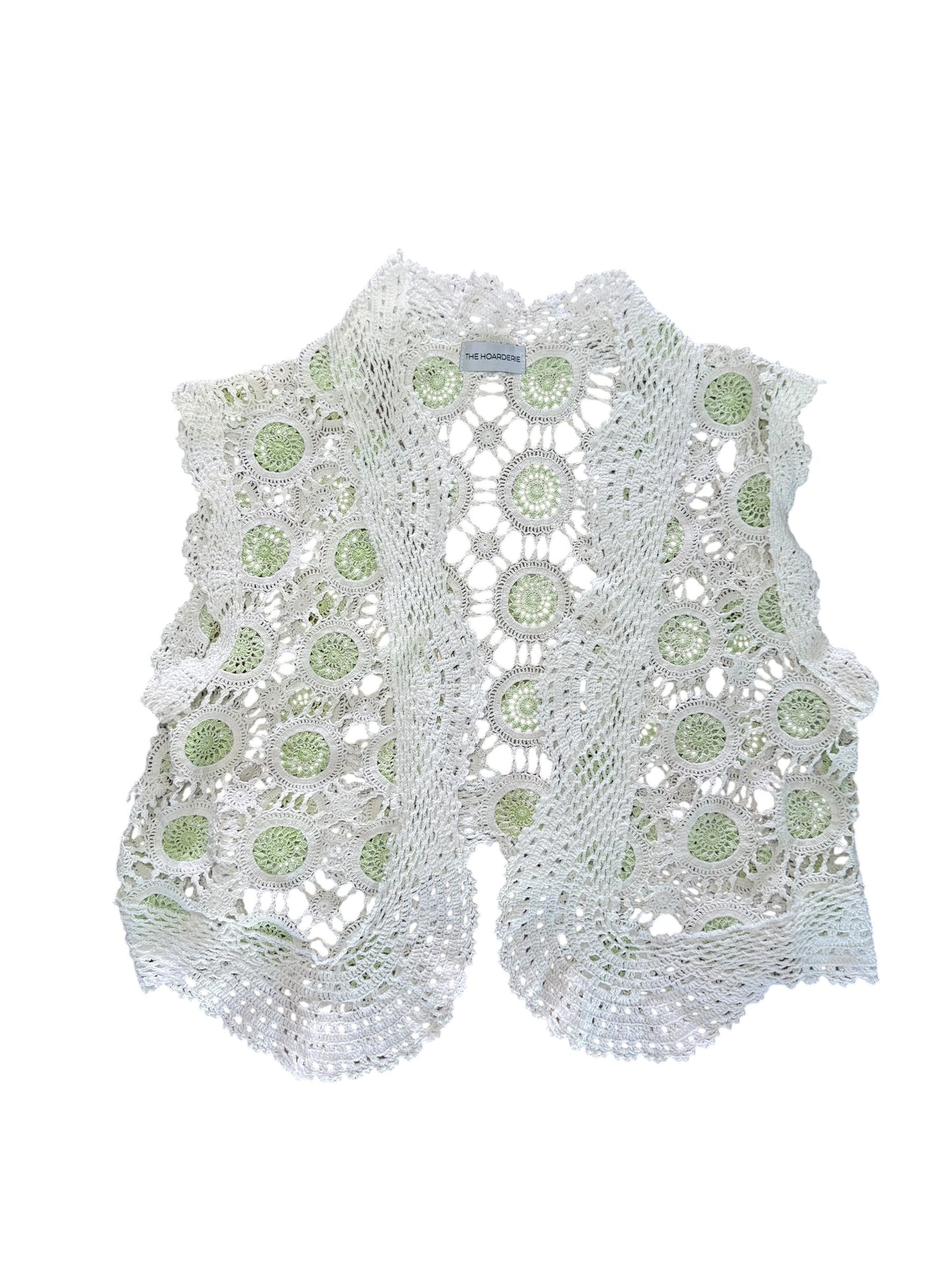 White and green crochet gilet