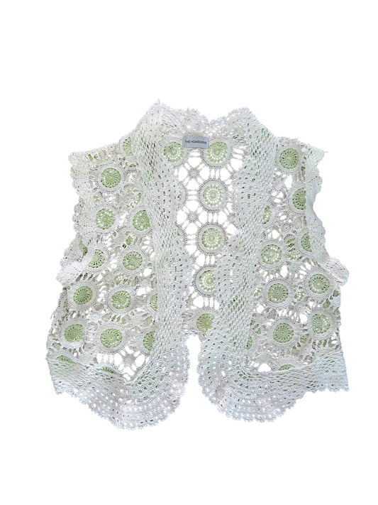 White and green crochet gilet