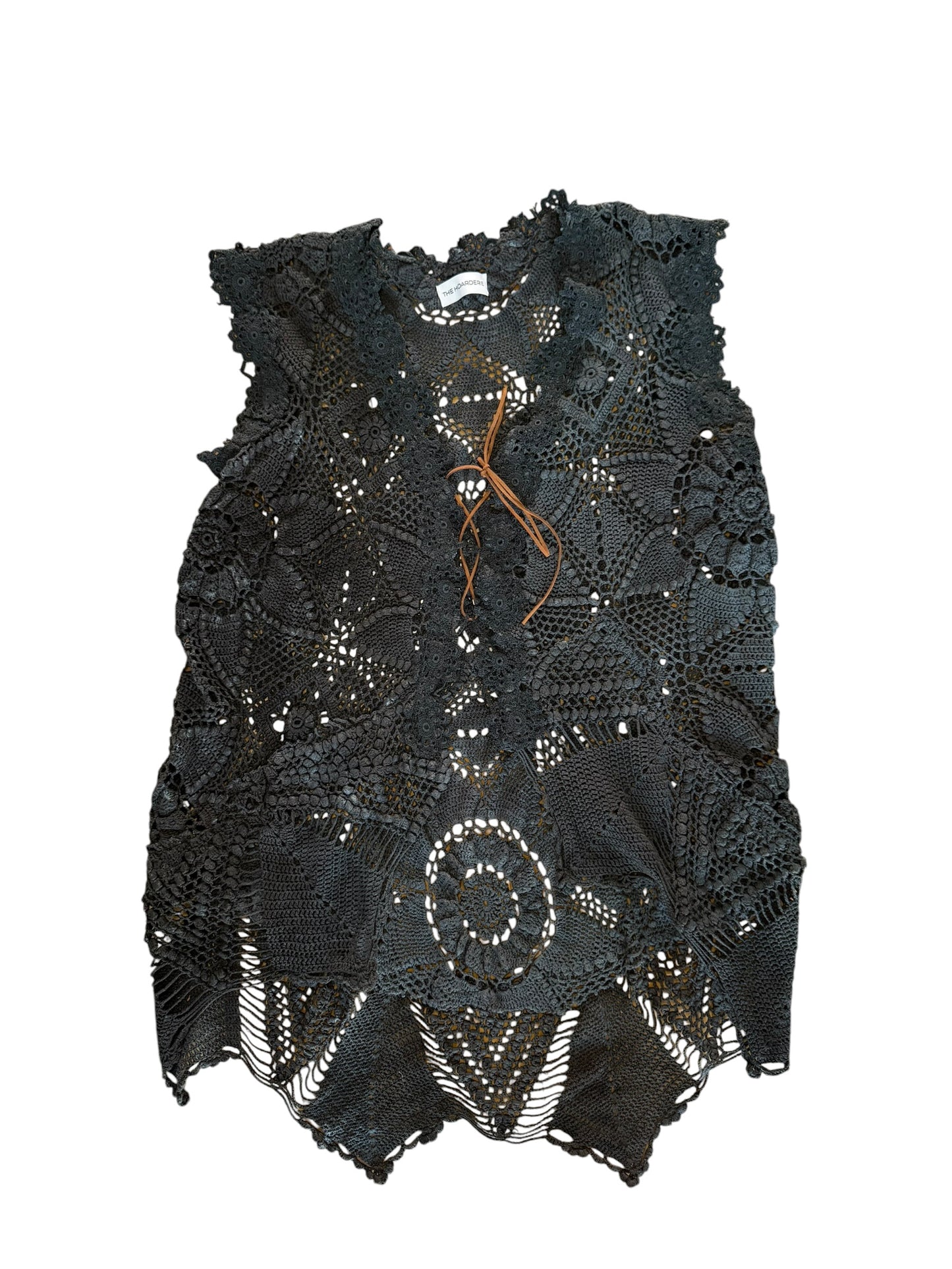 Black long crochet gilet