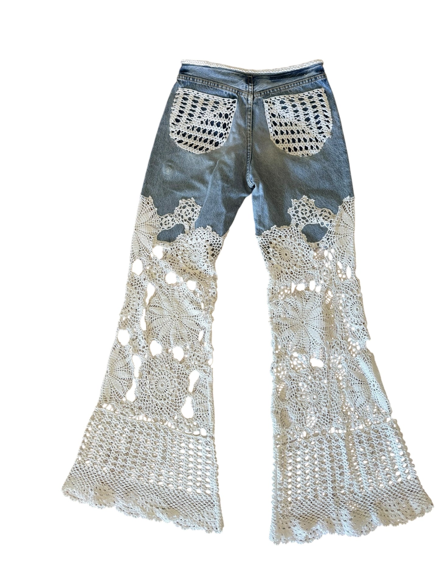 Denim and crochet trousers
