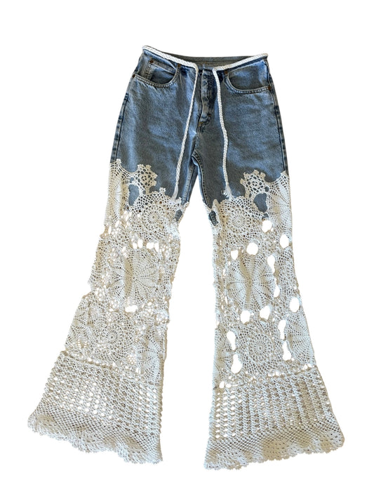 Denim and crochet trousers