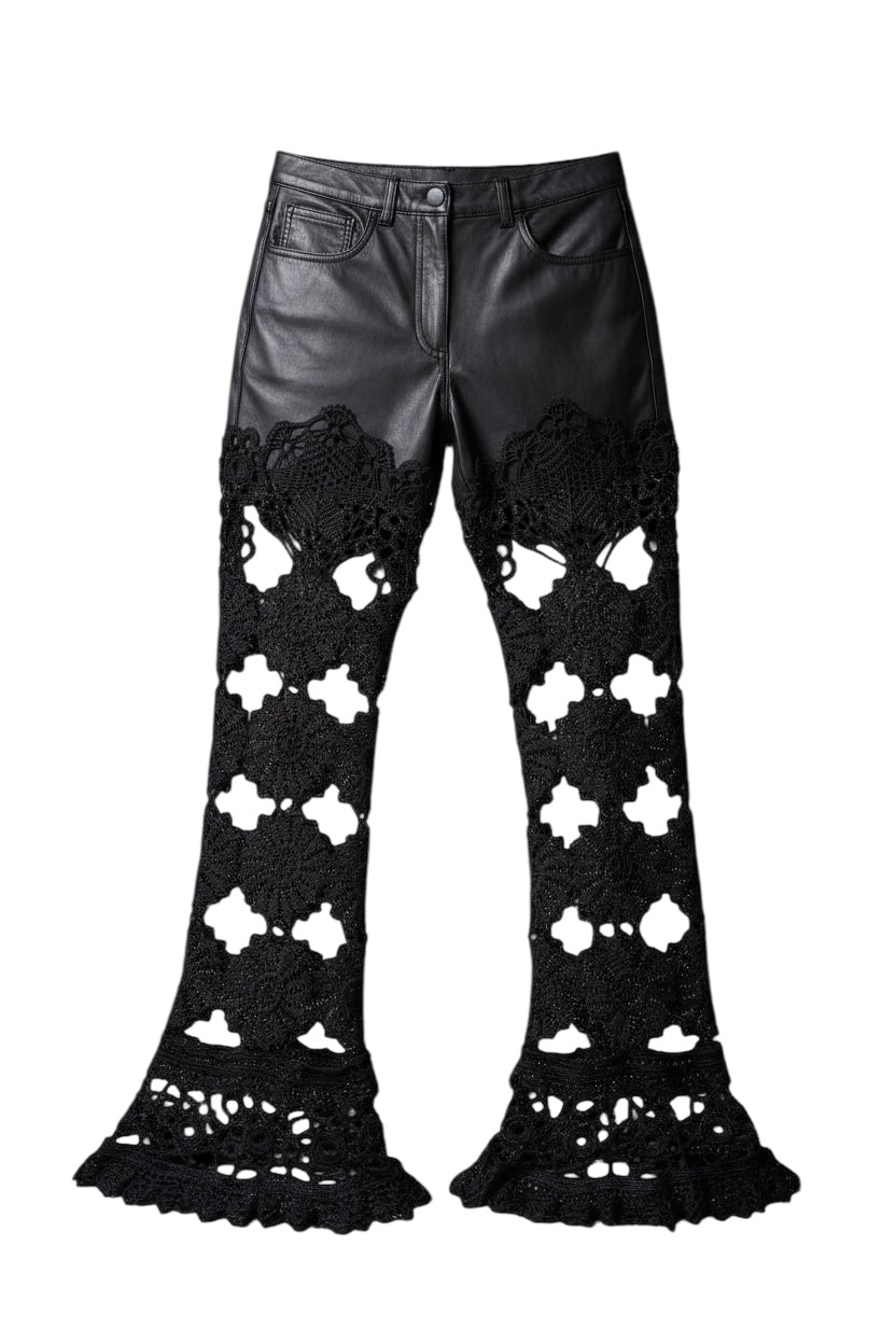 Leather and crochet trousers