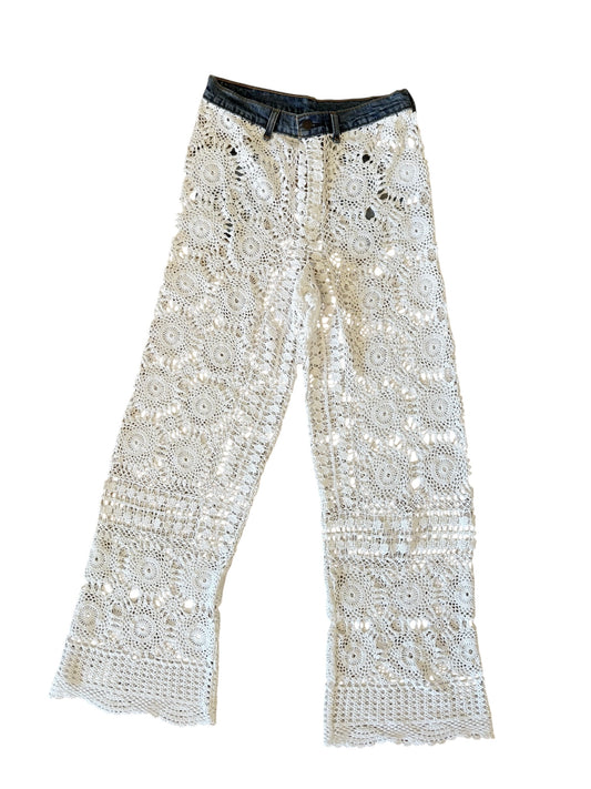 Crochet and denim trousers