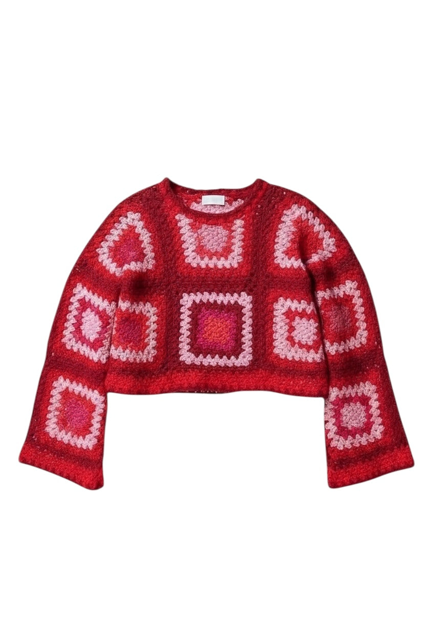 Multicolour crochet top with bell sleeves