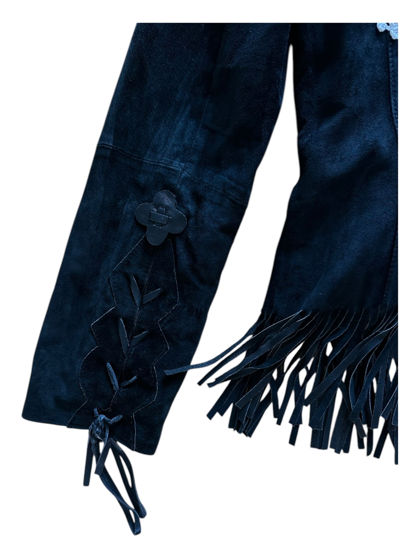 Vintage suede blazer with crochet appliqué