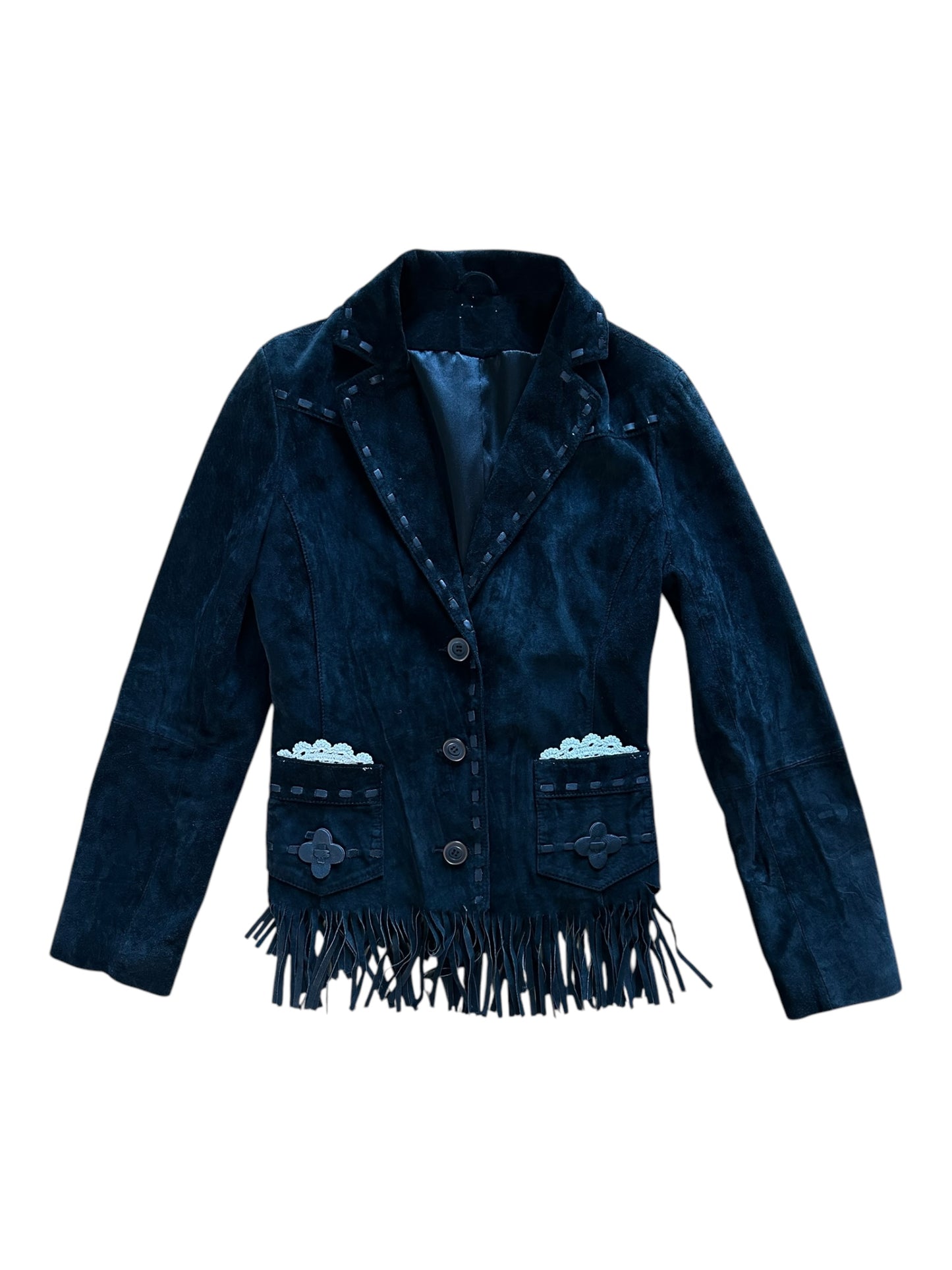 Vintage suede blazer with crochet appliqué
