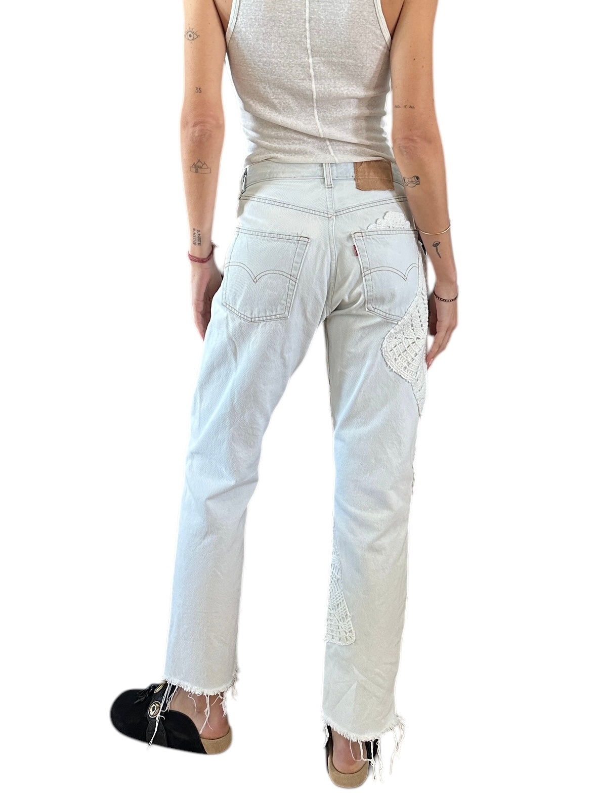 Denim with crochet appliqué