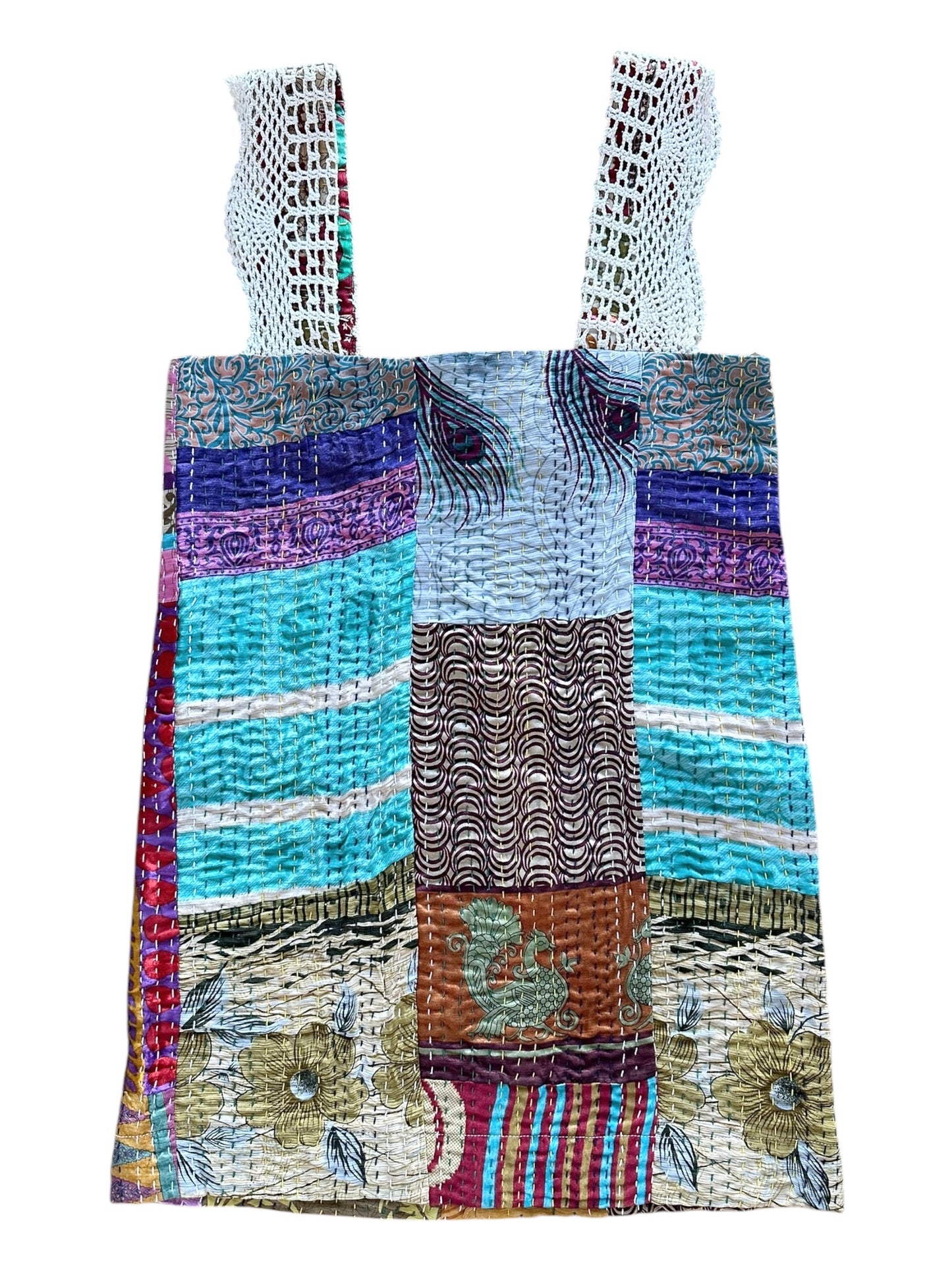 Mini dress in patchwork and crochet