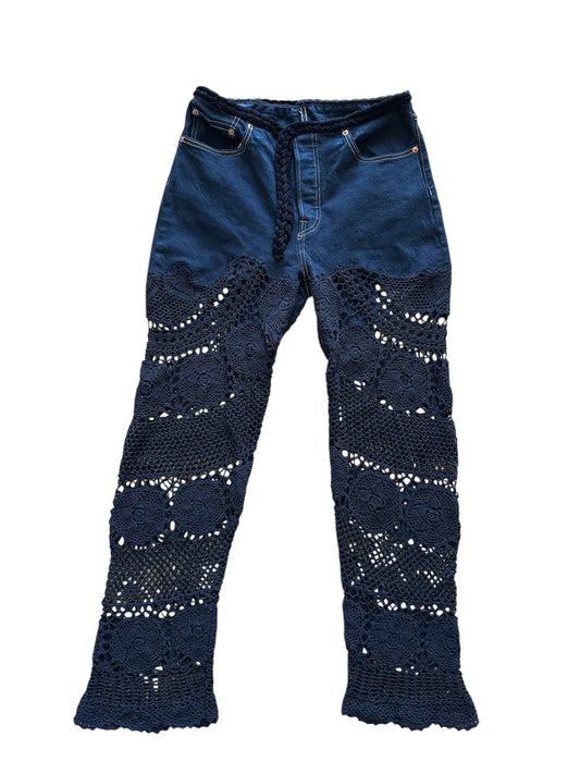 Denim and crochet trousers in Black