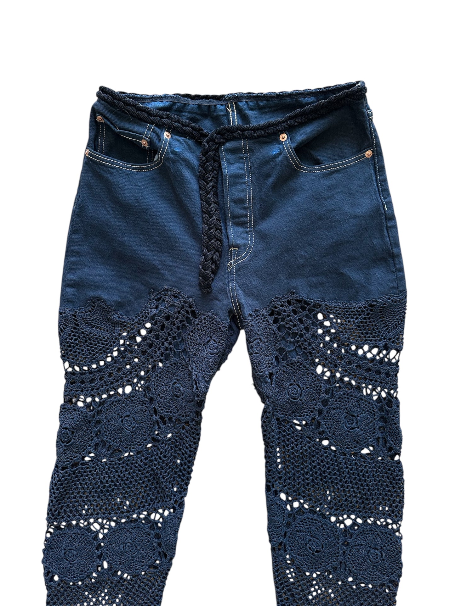 Denim and crochet trousers in Black