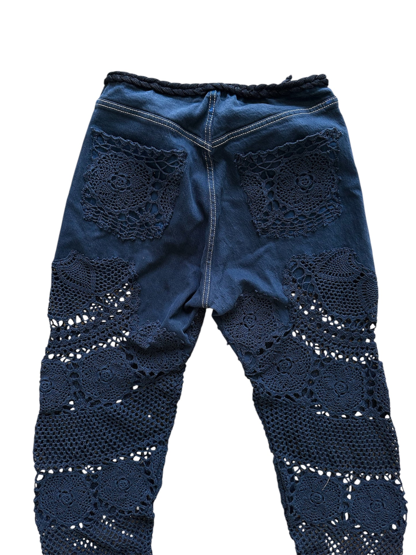 Denim and crochet trousers in Black