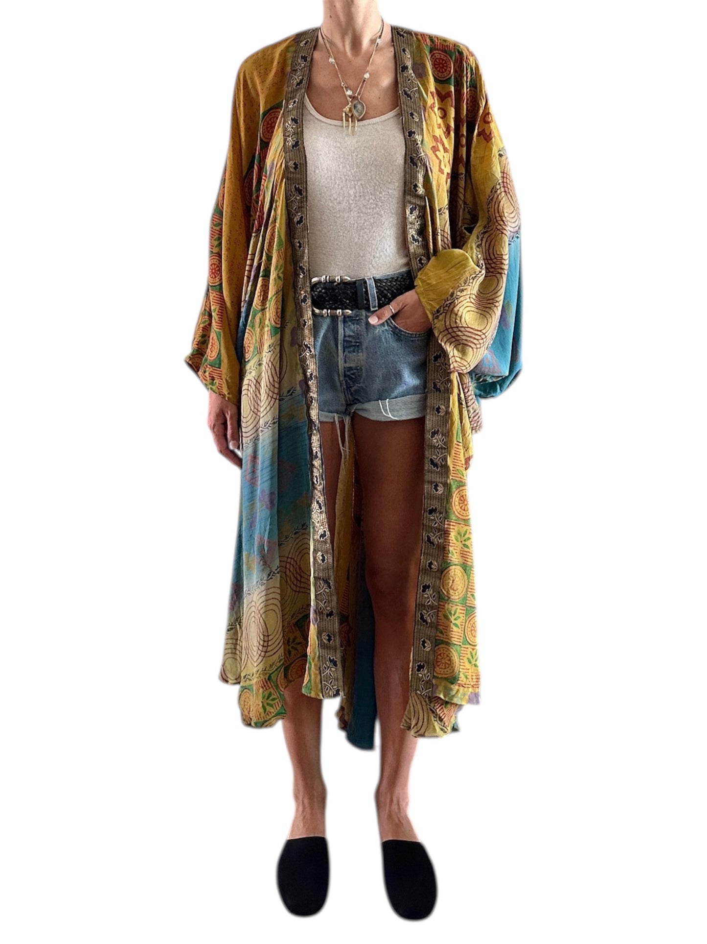 Vintage silk blue and yellow kimono
