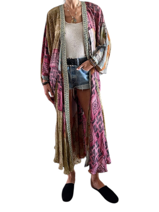 Vintage silk multicolor kimono