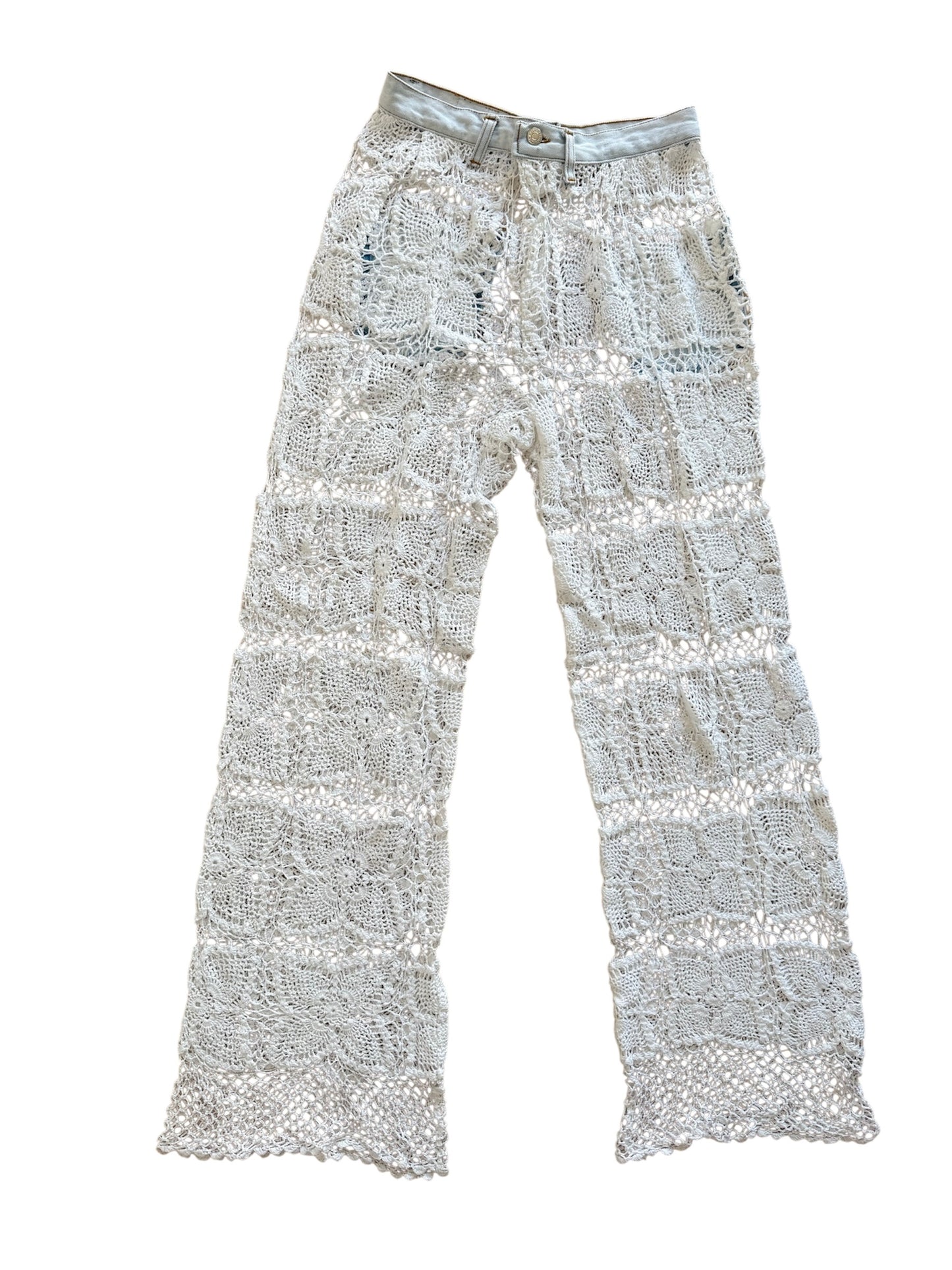 Crochet and denim trousers
