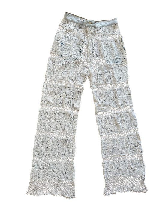 Crochet and denim trousers