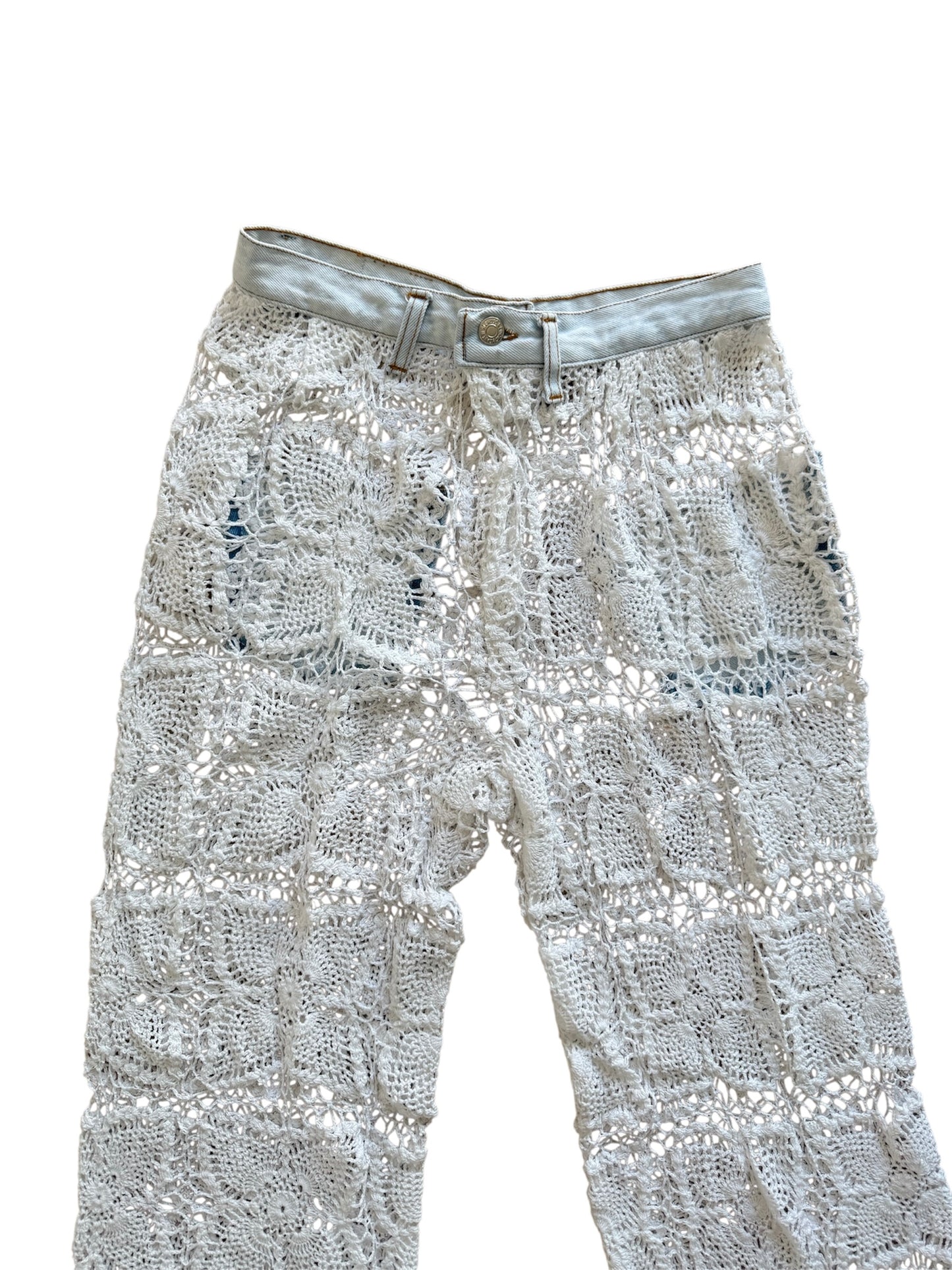 Crochet and denim trousers