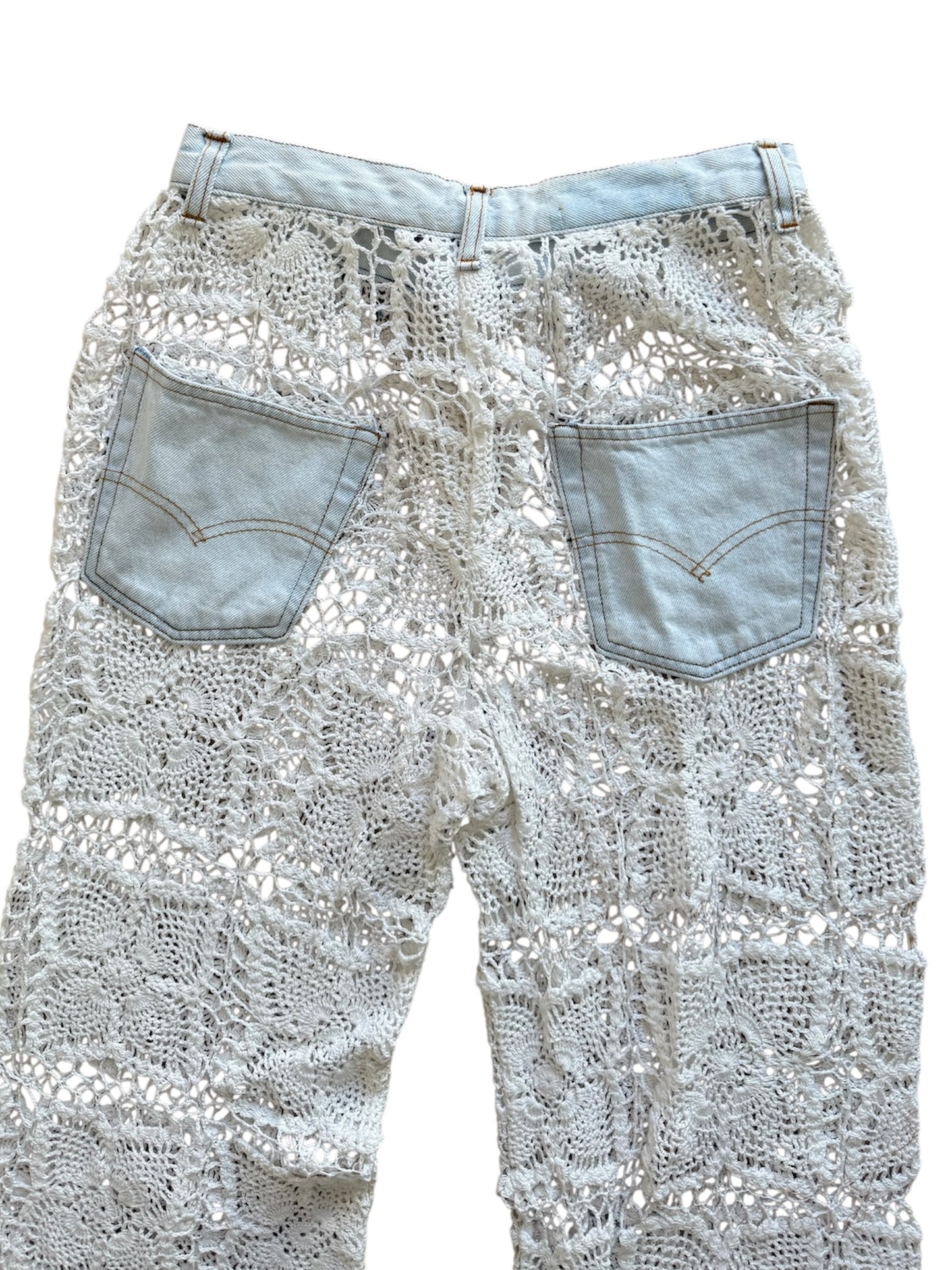 Crochet and denim trousers