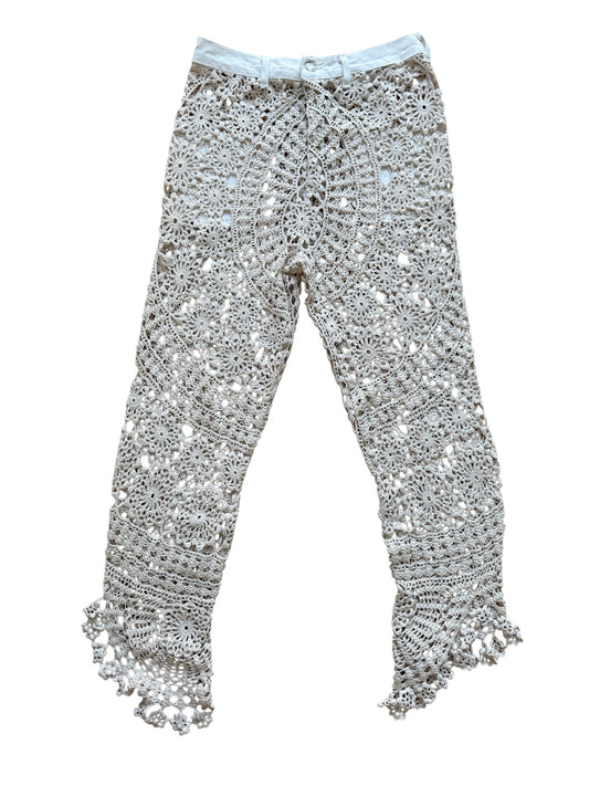 Crochet and denim trousers