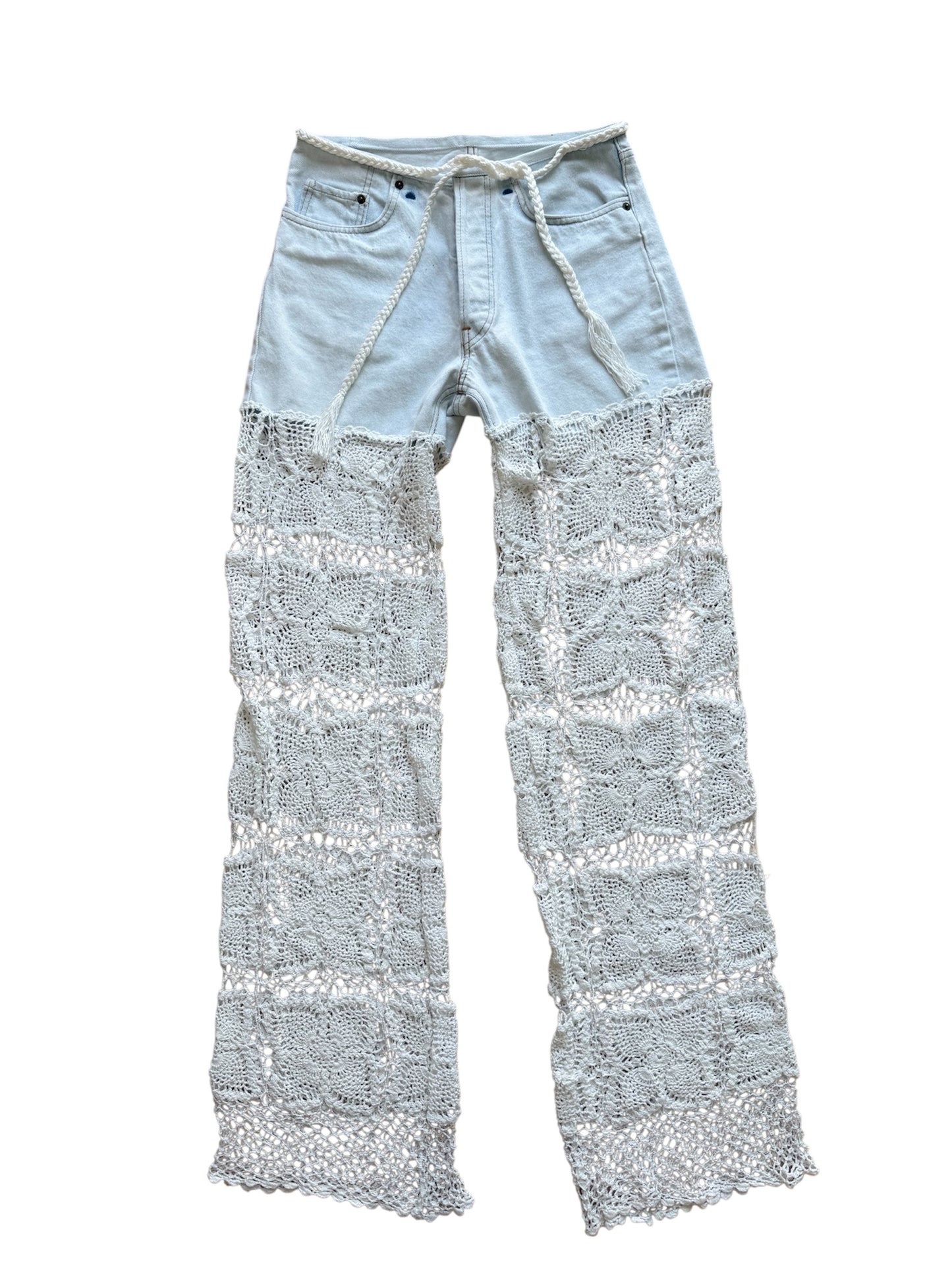 Denim and crochet trousers