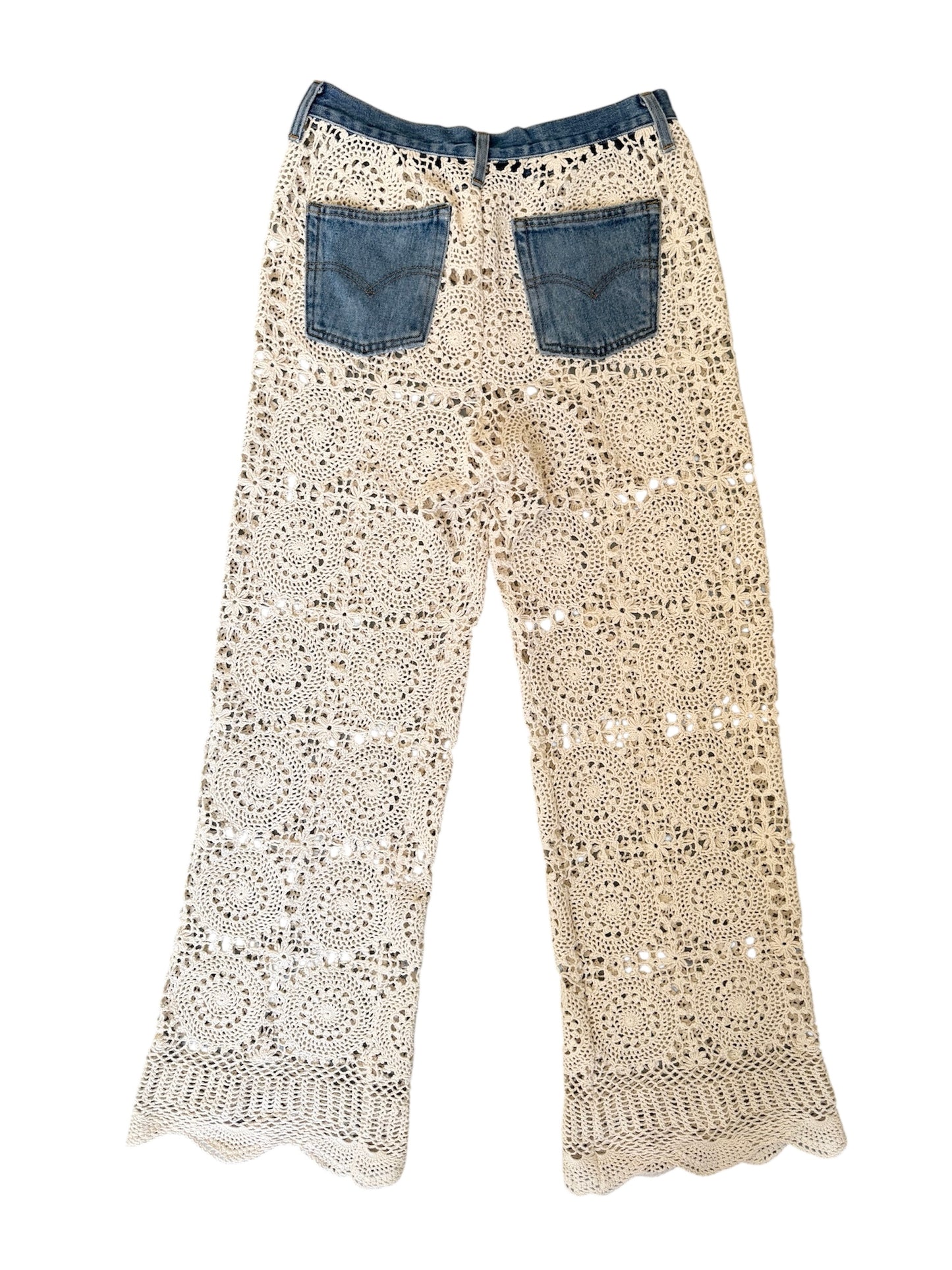 Crochet and denim trousers