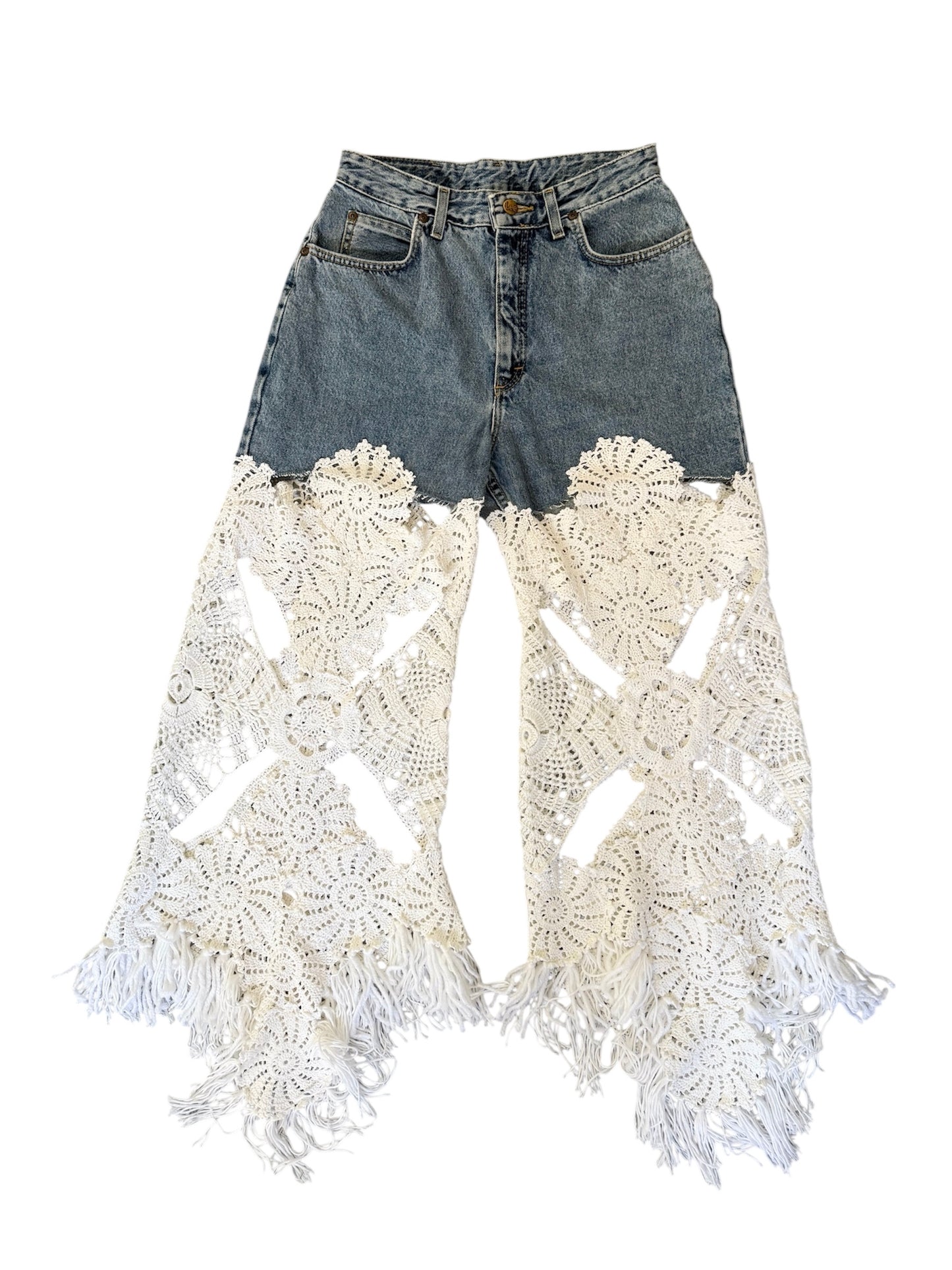 Denim and crochet trousers