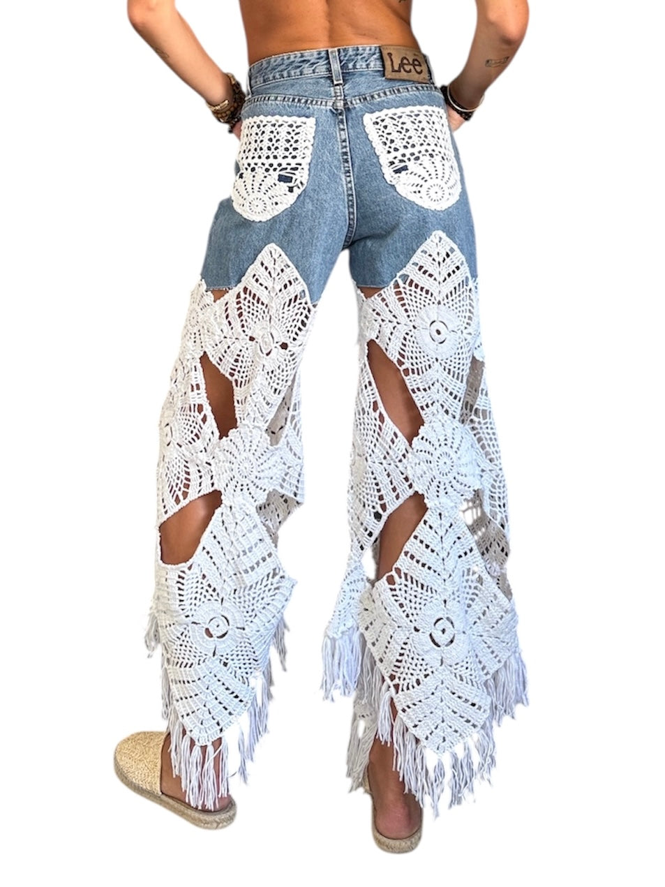 Denim and crochet trousers