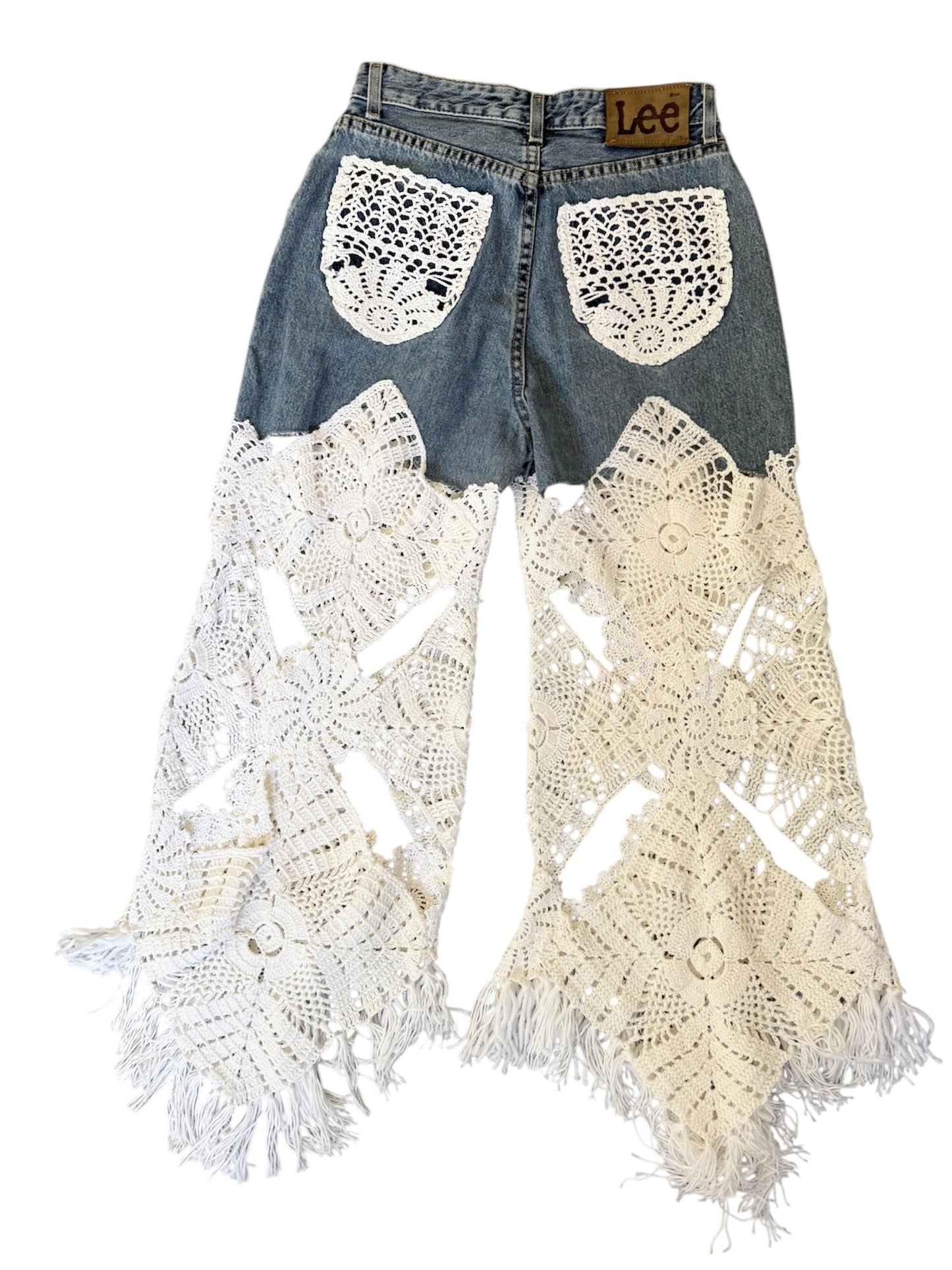 Denim and crochet trousers