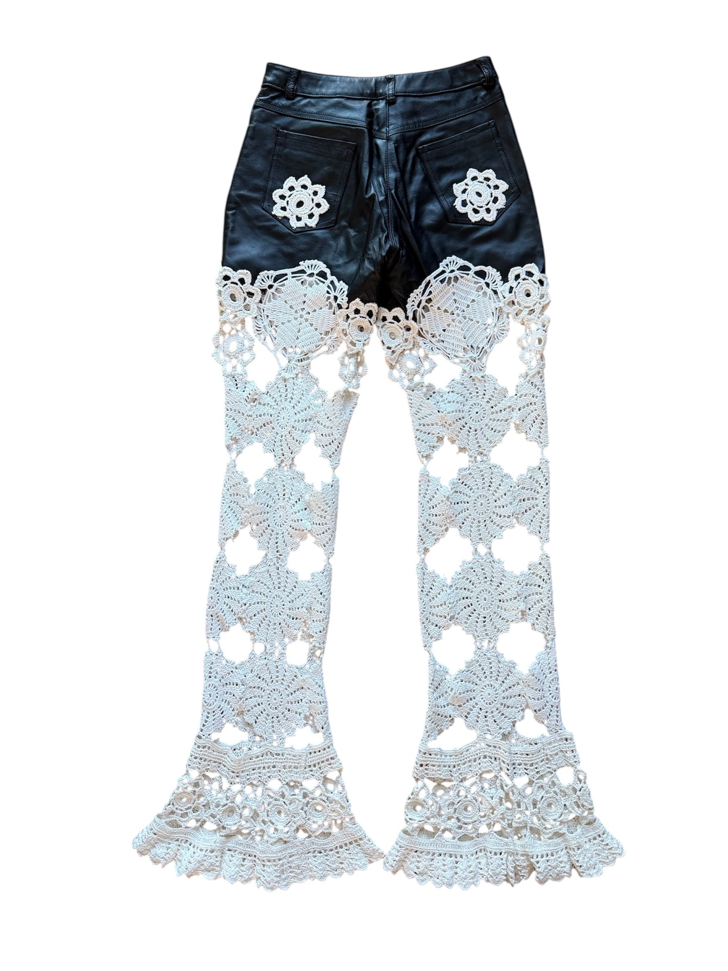 Leather and crochet trousers