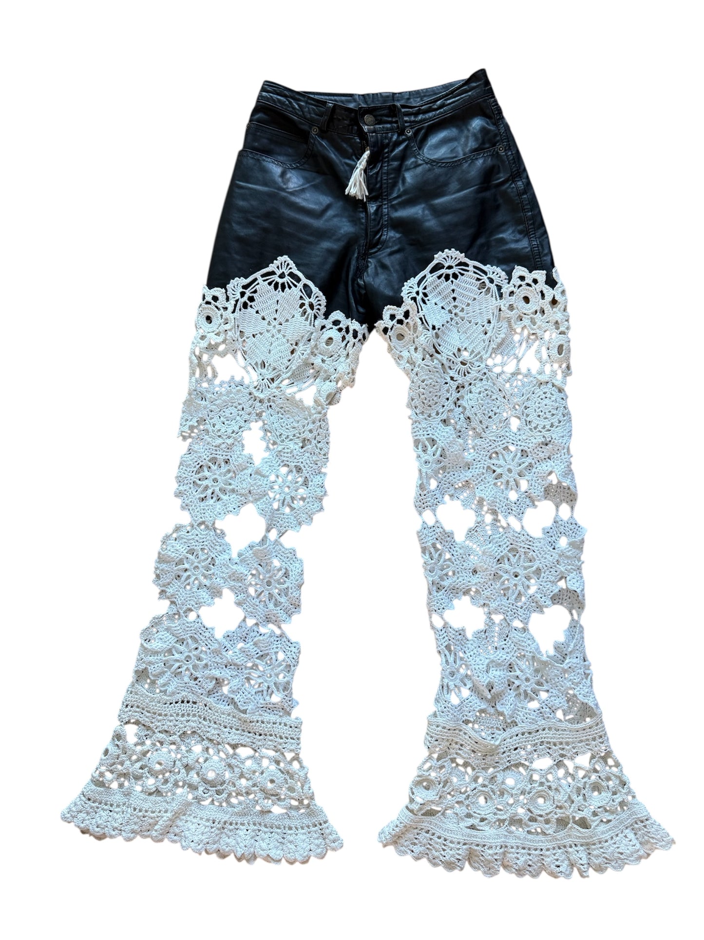 Leather and crochet trousers