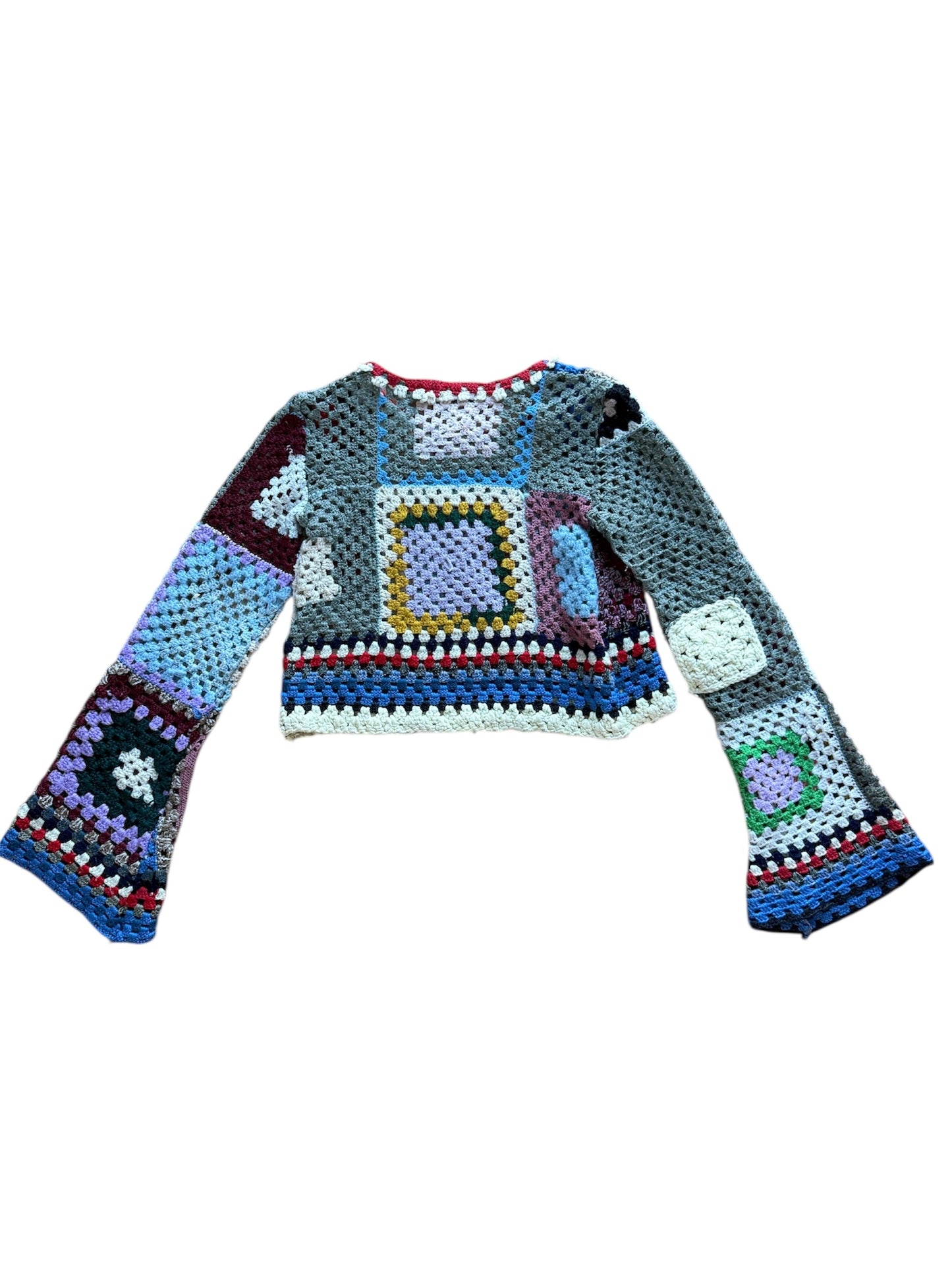 Multicolour crochet top with bell sleeves
