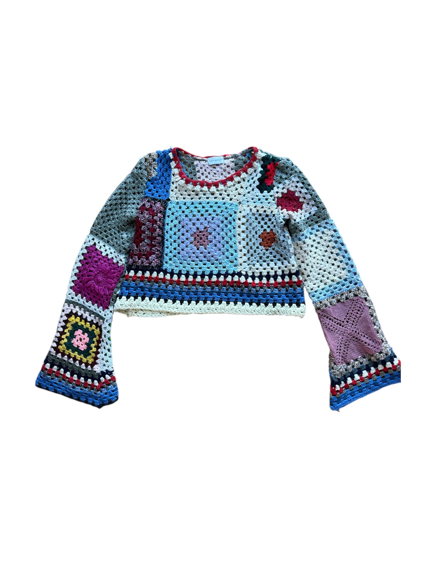 Multicolour crochet top with bell sleeves