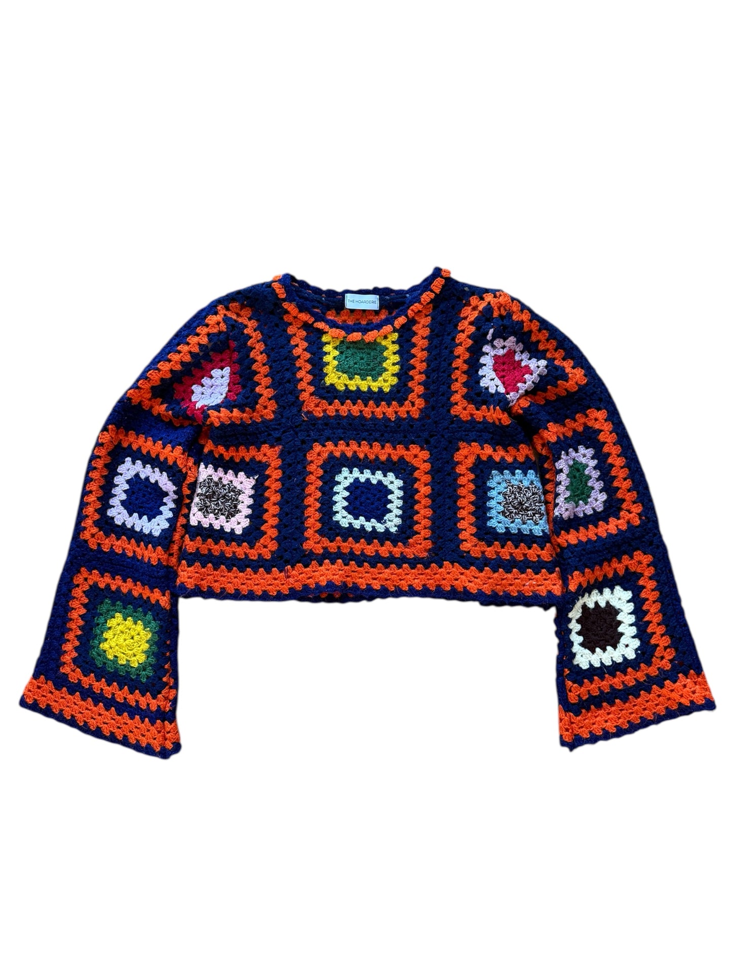 Multicolour crochet top with bell sleeves