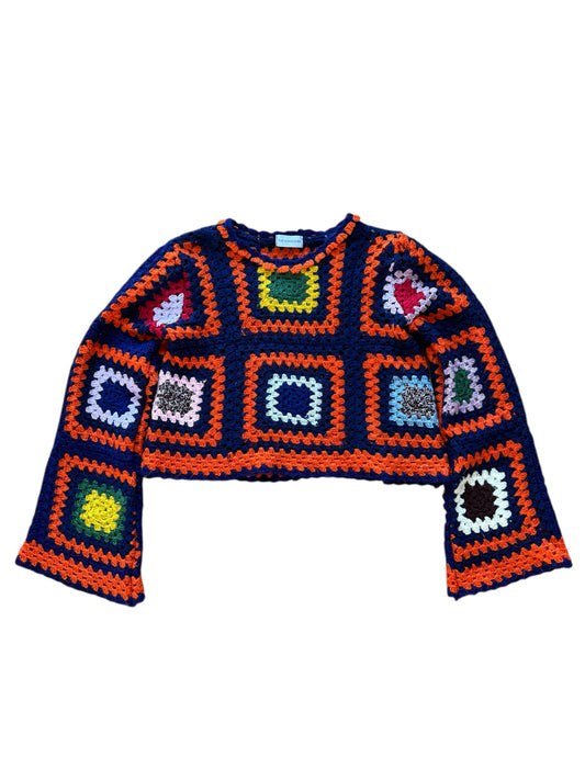 Multicolour crochet top with bell sleeves