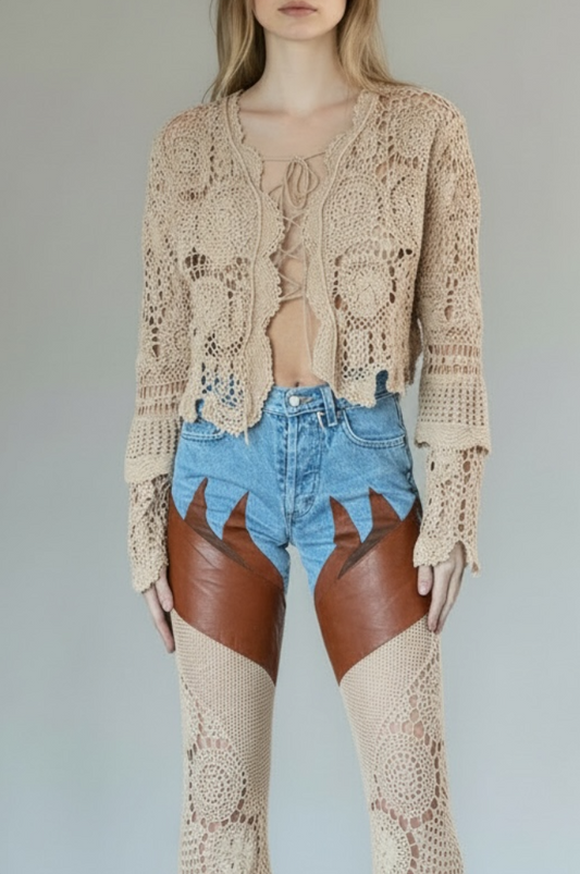 Crochet top with leather laces