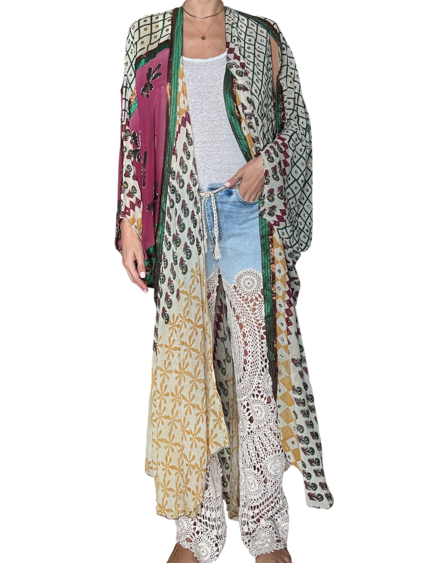Vintage silk patchwork kimono