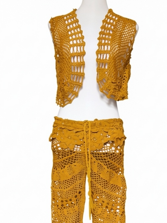 Mustard crochet gilet