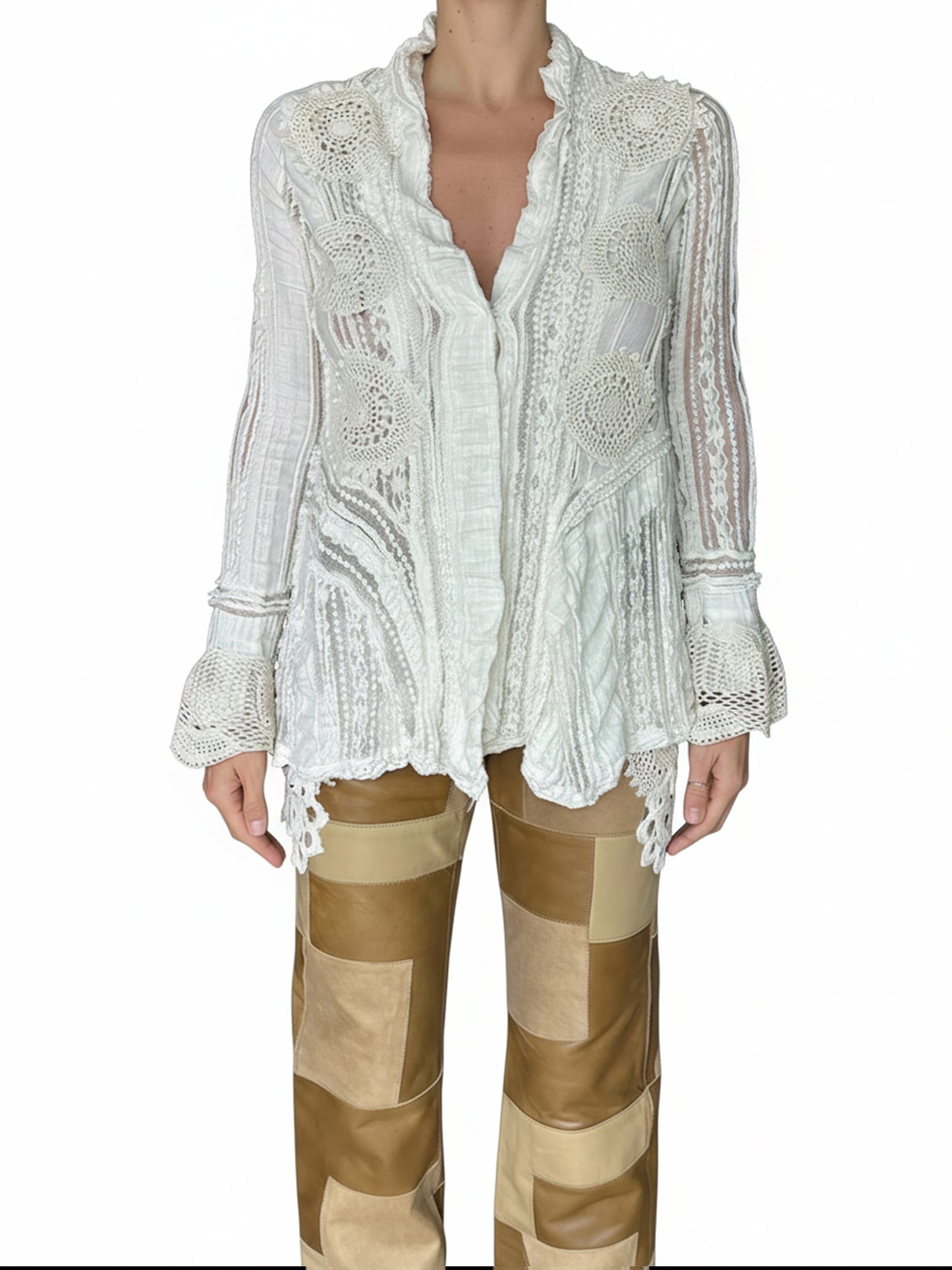 Cotton and lace blouse with crochet