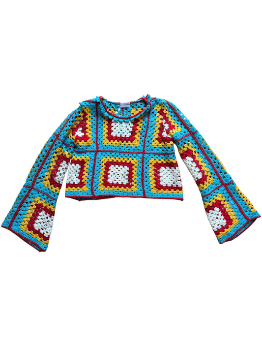 Multicolour crochet top with bell sleeves